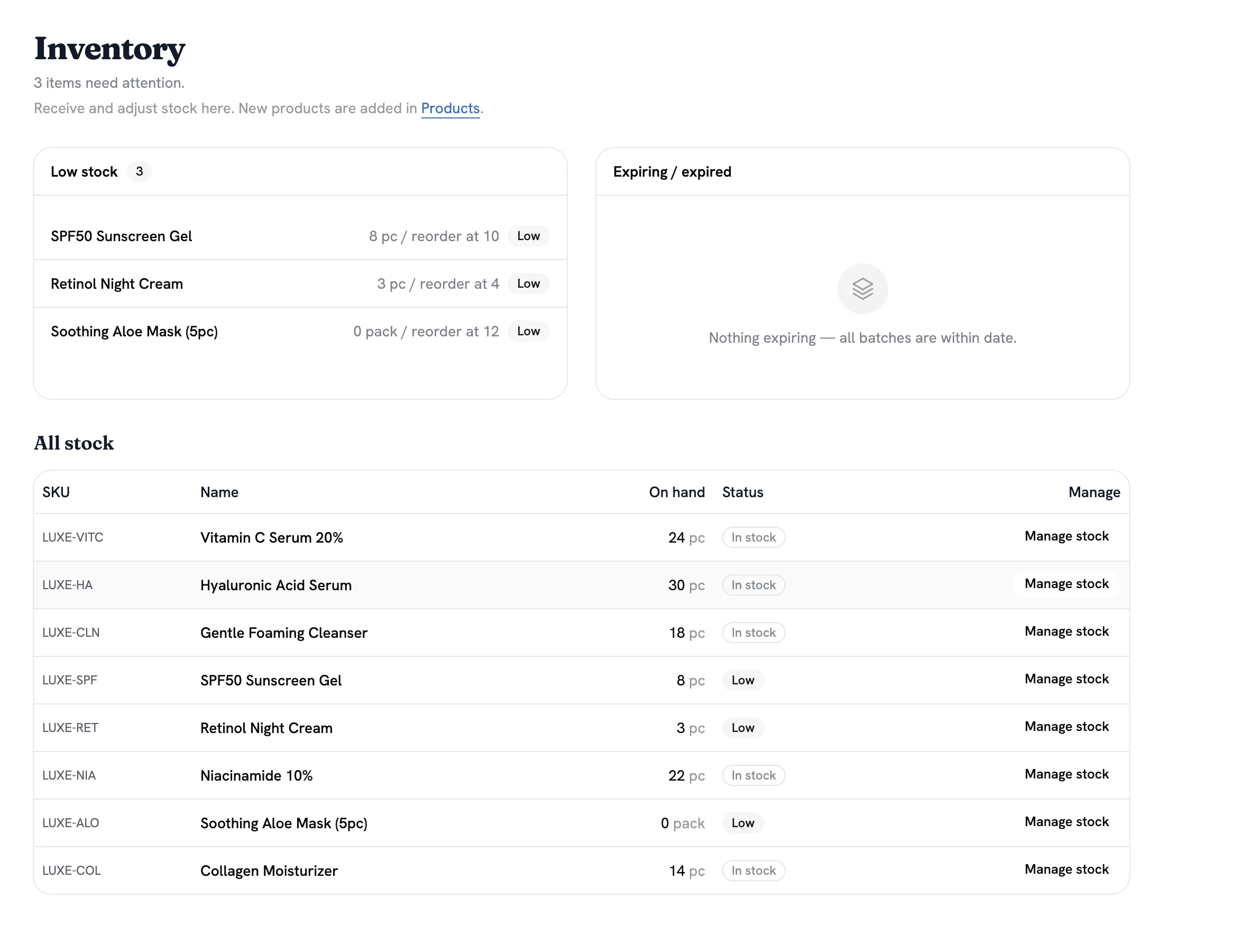 Riri inventory with low-stock and expiry alerts